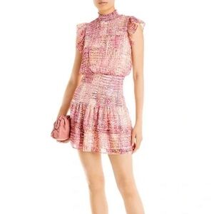 Aqua Brand Pink Smocked Tiered Mini Dress XS